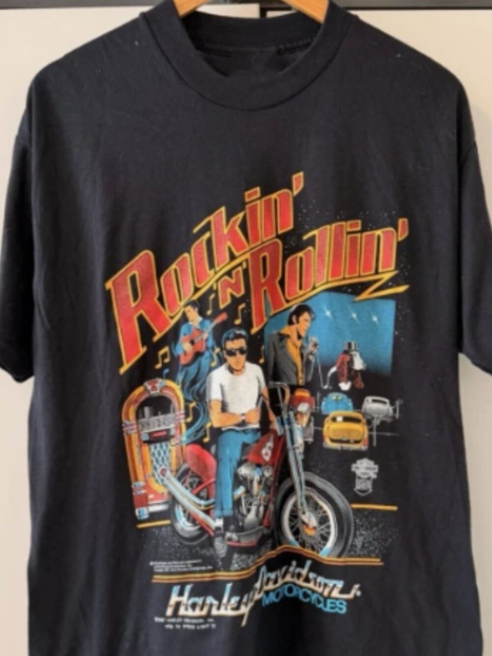Vintage Harley Davidson Rockin N Rollin Graphic T-Shirt Biker Retro Tee